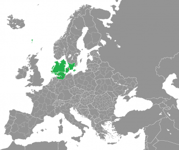 Location of the Kingdom of Fryssia (green), the Faroe Islands,  excluding Greenland